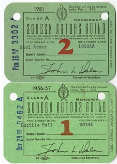 Lucille Ball and Desi Arnaz Original "SAG" Cards and Dues Receipt